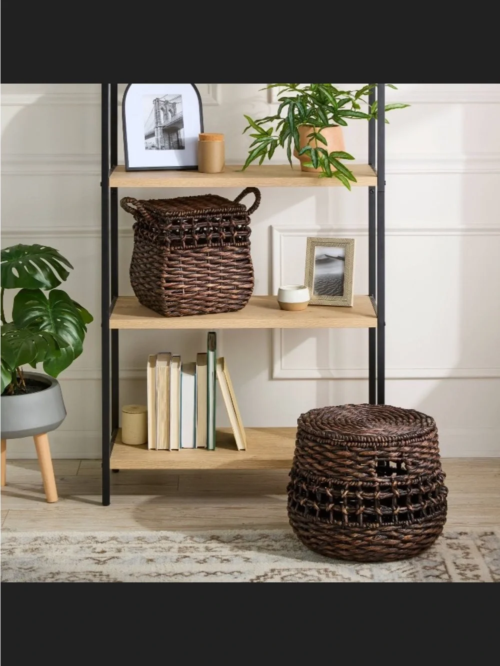 Rounded Square Chocolate Woven Basket with Lid - Threshold™